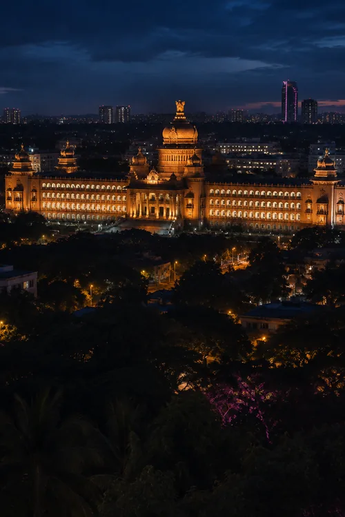 Bangalore city architecture illuminated at night