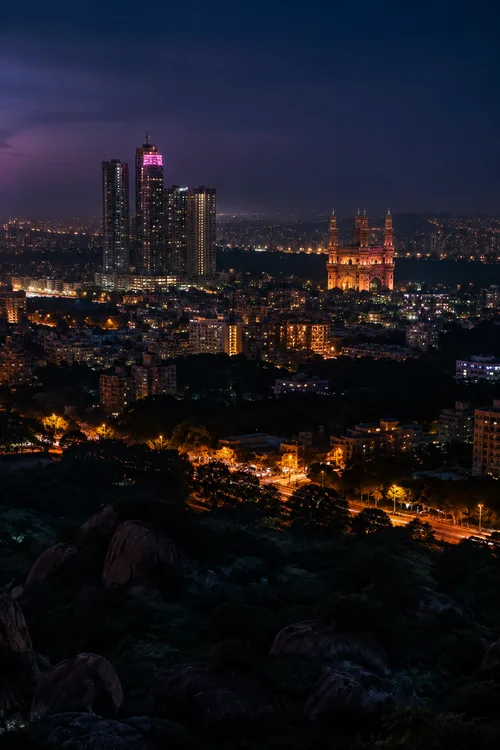 Hyderabad city skyline and lights at night